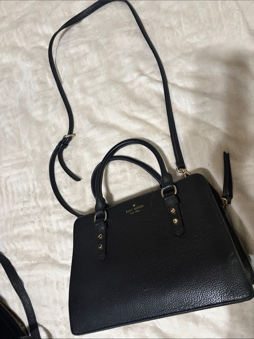 kate spade Black Pebbled Leather Satchel with Dual Handles & Crossbody Strap